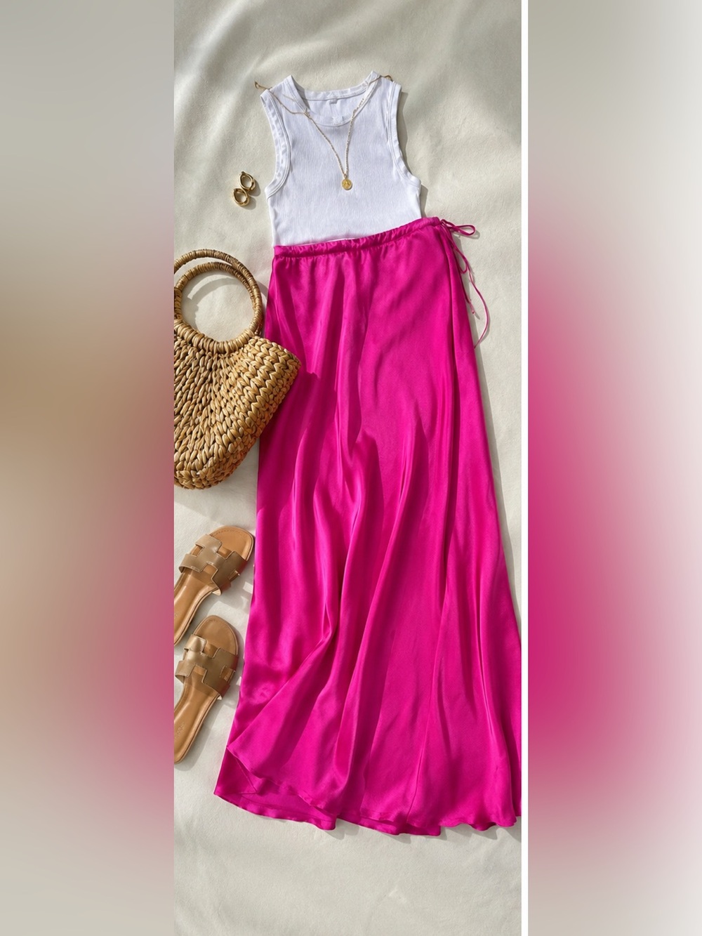 Beautiful People 100% Silk Bias Cut Maxi Skirt Hot Pink Fuchsia XS Petite